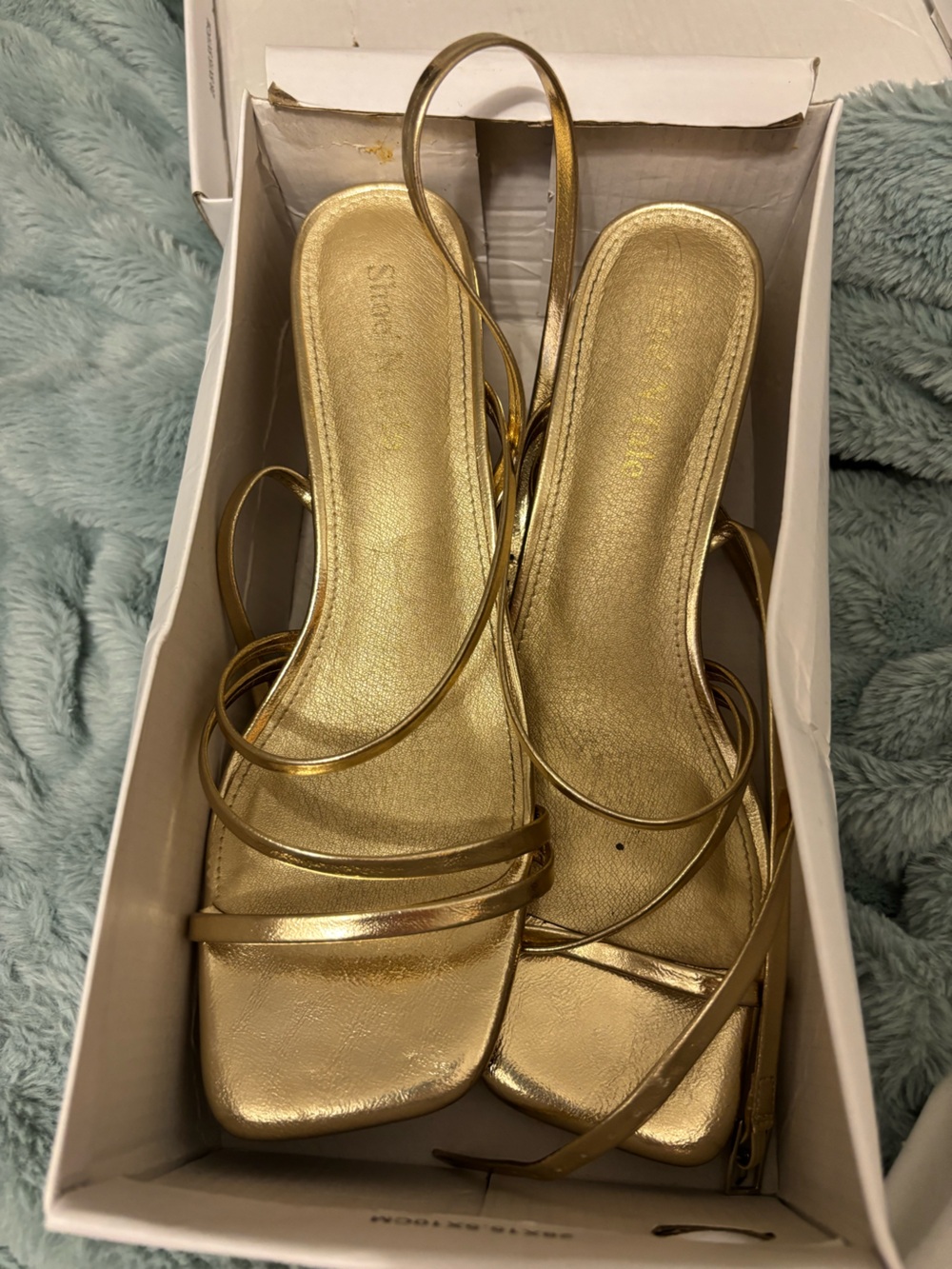 ShoeNTale Gold Strappy Lace-Up Heeled Sandals